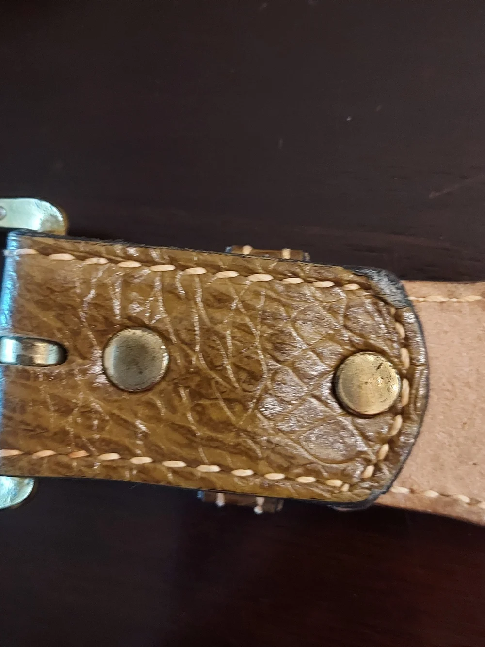 Unisex Two-Tone Brown Western Leather Belt with Textured Panels. SZ. 32